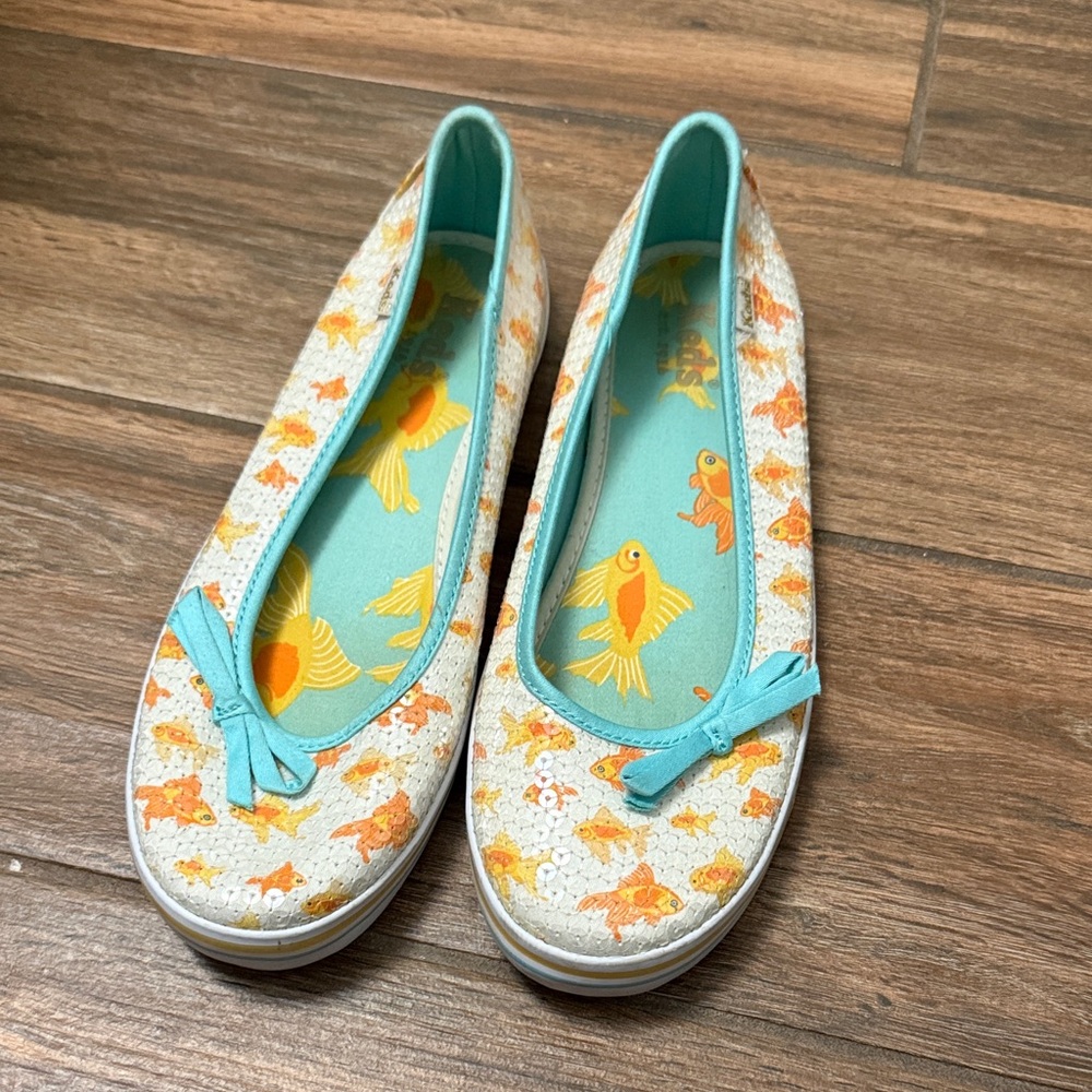 Keds Goldfish Print Flats with Aqua Trim
